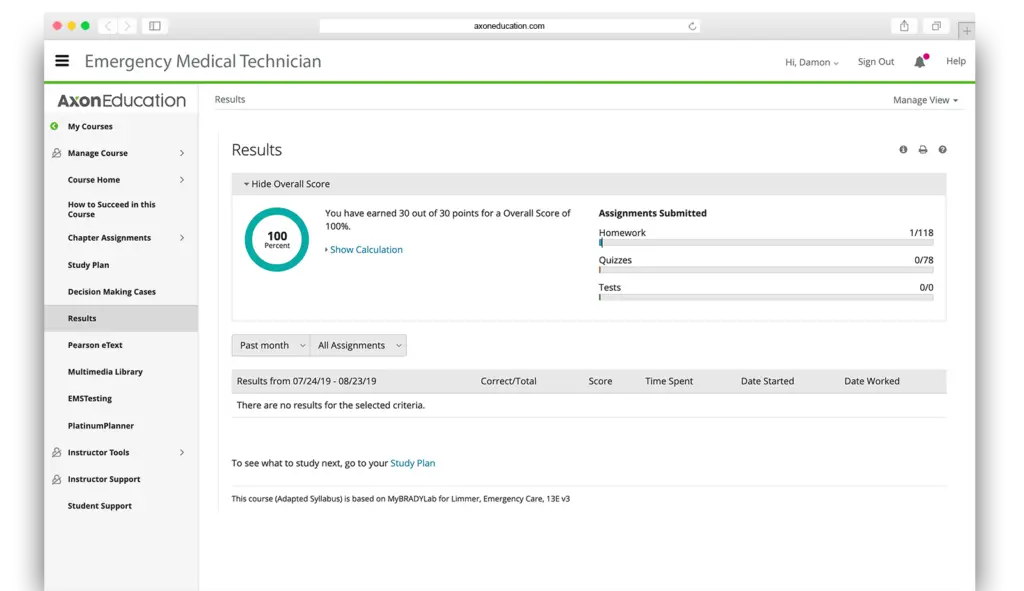 axon education emt course dashboard